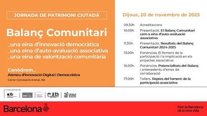 Imatge del targetó de la Jornada de Patrimoni Ciutadà: el Balanç Comunitari